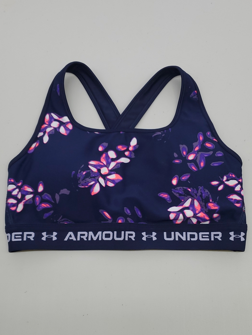 Under Armour Navy Floral Compression Crossback Sports Bra Size Large